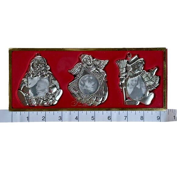 NEW Gorham Silver Plated Christmas Photo Frame Ornaments Red Ribbon Set of 3 - Picture 5 of 5